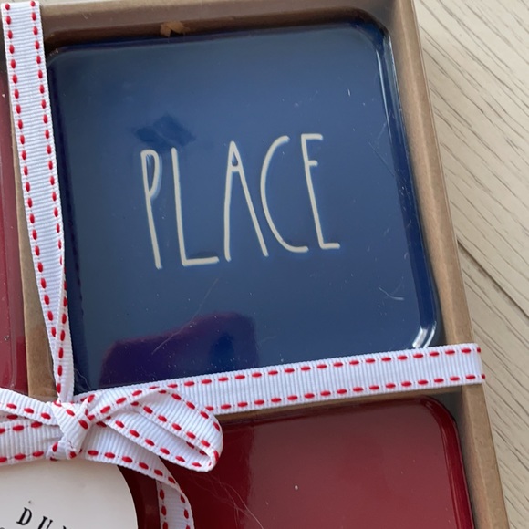 Rae Dunn set of 4 coasters (blue & red) - Picture 4 of 6